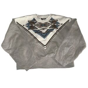 Ariat Gray Cropped Sweater with Blue and Brown Western Pattern